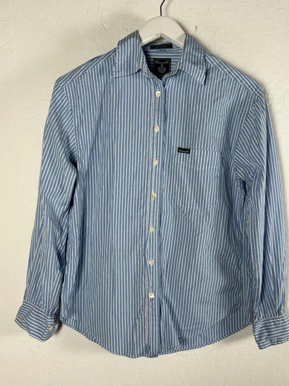 Faconnable Womens Blue White Striped Button-Up Shirt Small Cotton Casual USA